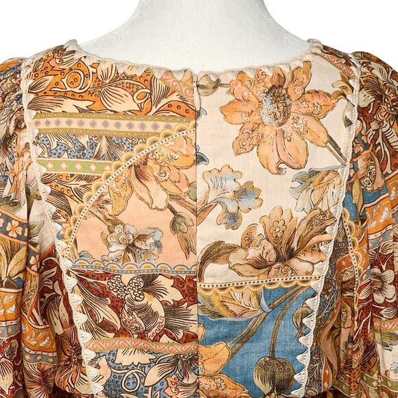 Zimmermann Chintz Billow Mini Dress Floral Crochet Long Sleeves Multi AU 0, US 4 - Picture 6 of 13